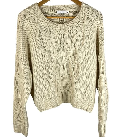Lush Chunky Cable‎ Knit Oversized Cropped Sweater in Cream Size Medium - Picture 4 of 10
